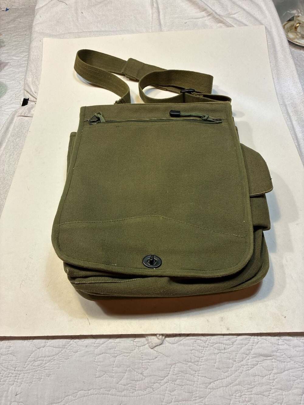 Vintage Military Style Olive Drab Canvas Map Case Shoulder Bag